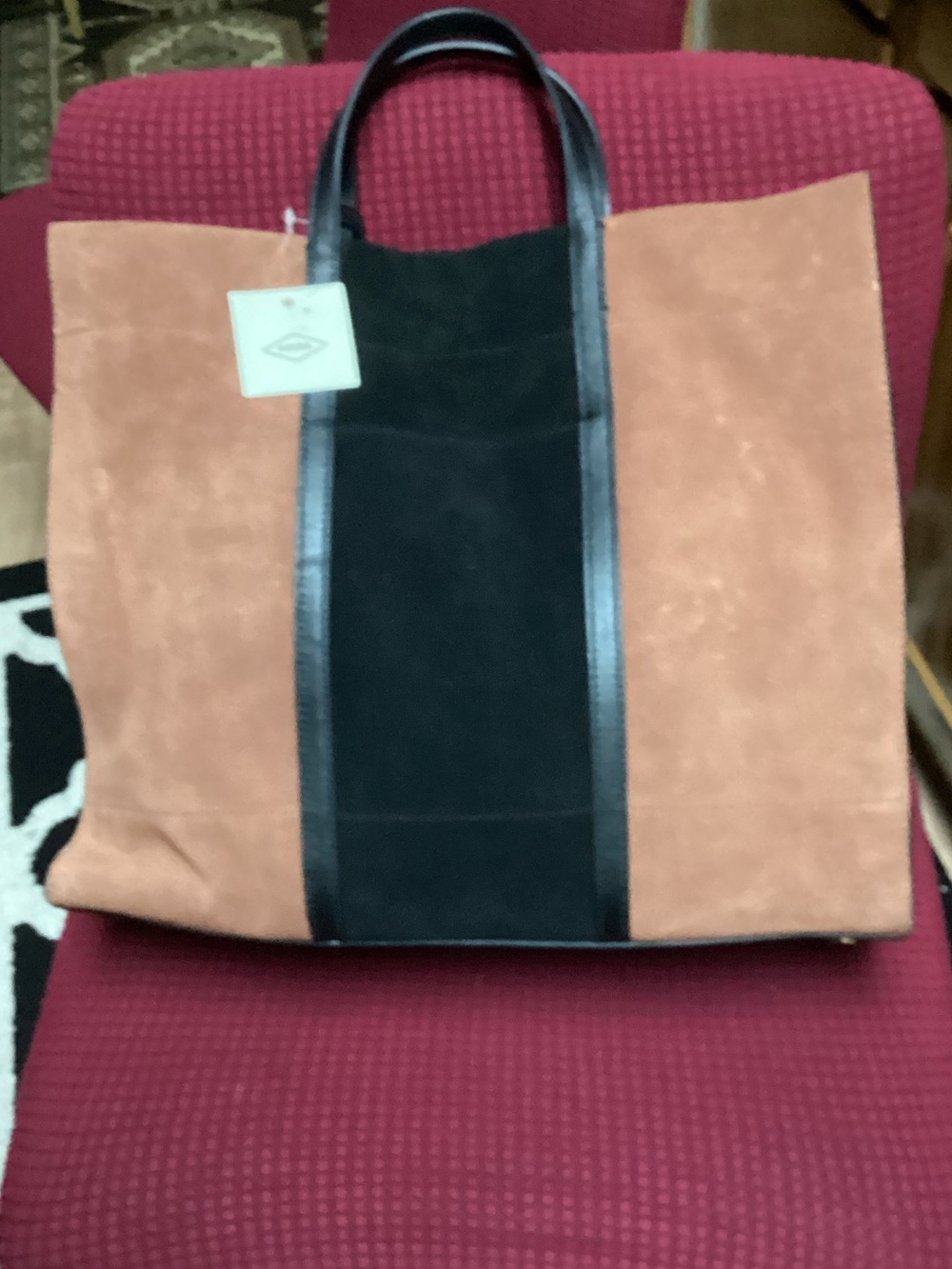 Fossil Two-Tone Suede Tote - Black and Brown